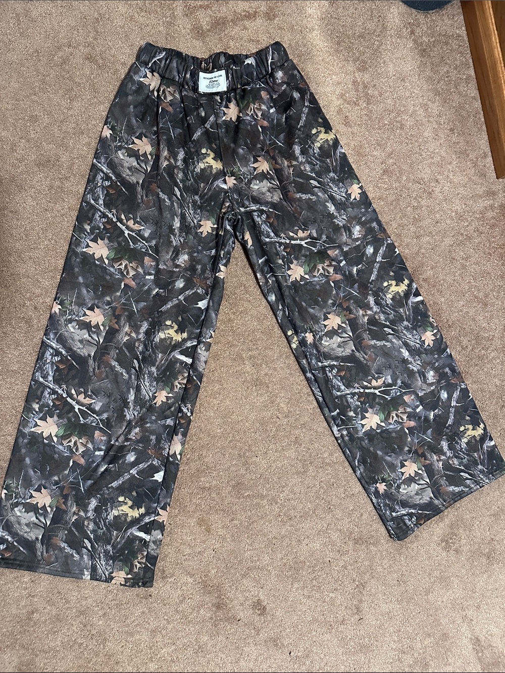 Camo Print Wide Leg Pants - Brown/Green
